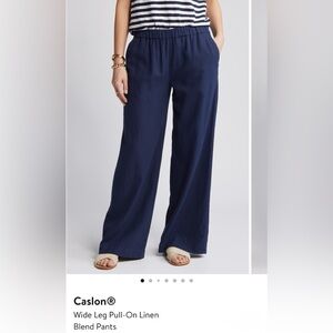 Linen wide leg Navy Pants - petite medium